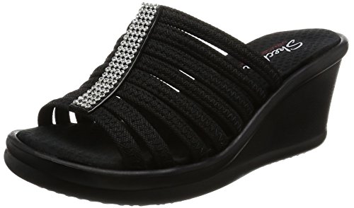 Skechers Cali Women's Rumblers Hot Shot Wedge Sandal,black,9.5 M US