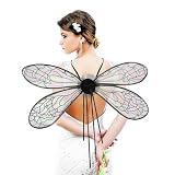 Hying Wedding Costume Wings for Women, Black Sparkle Adult Fairy Wings Princess Angel Wings Glitter Dragonfly Wings Dress Up Accessories for Masquerade Party Decorations Supplies