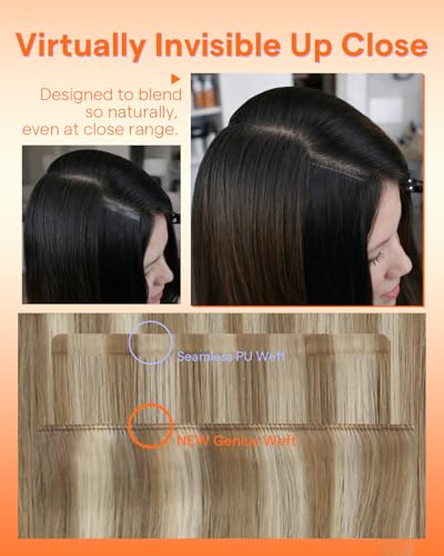 Image of Full Shine Invisible Seamless Clip in Hair Extensions, Blonde Highlights