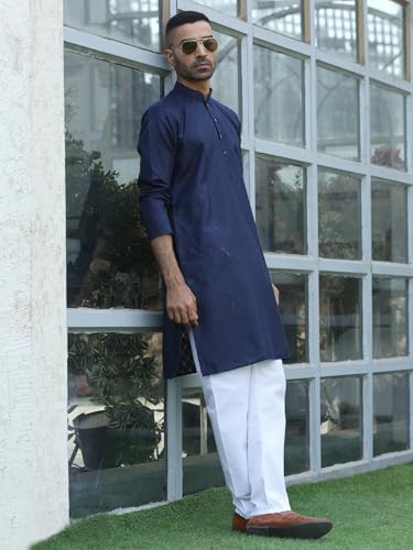 Image of KRAFT INDIA Men's Cotton Kurta Pyjama Set | Woven Design Traditional Ethnic Wear | Festive, Wedding & Casual Outfit | Comfortable & Breathable Fabric