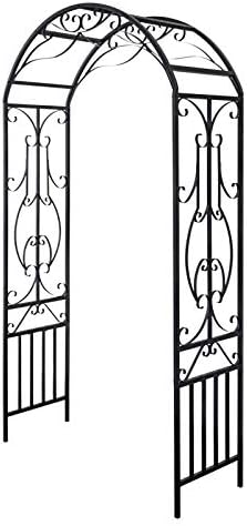 Peach Tree Outdoor Metal Garden Arch, 7' 3" H x 3' 11" W Iron Black Trellis Arbor Various Climbing Plant Growing Lawn Backyard