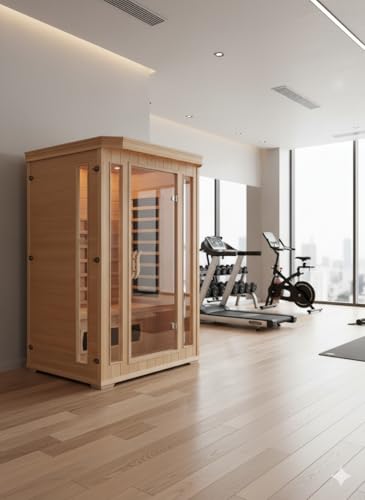 Concept-Usine | Sauna de Cuerpo Entero en Madera para 2 Personas| Reduce el Estrés y Relaja los Músculos con su Cromoterapia 7 Colores y 5 Difusores Infrarrojos| Sin Vapor: Calor Seco + Económico