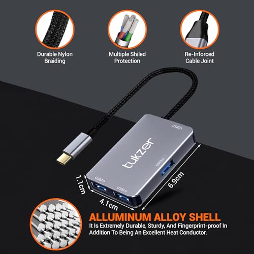 Image of Tukzer 4-in-1 USB C 3.0 HUB, Type C to USB A HUB Splitter Extender, Docking Station, 5Gbps Data Sync Speed, MultiPort Adapter for iOS, MacBook, Windows, Laptop, PC, & Other Type C Enabled Devices