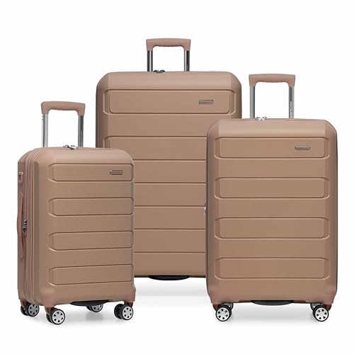 Traveler's Choice Pagosa Indestructible Hardshell Expandable Spinner Luggage, Latte Beige, 3-Piece Set (22/26/30)