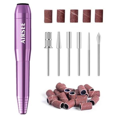AIRSEE Electric Nail Drill, Portable USB Nail EFile Machine for Beginners, Nail File Manicure Pedicure Dremel Kit with 6 Bits 26 Sanding Bands for Home Acrylic Gel Nails Polishing DIY Purple N14 Cover