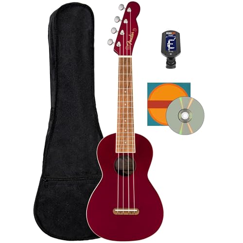 Fender Monterey - Ukelele de concierto - Paquete en Cerezo con funda, afinador y DVD de instrucciones...