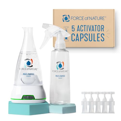 Image of Force of Nature Multi-Purpose Cleaner, Disinfectant & Deodorizer Starter Kit - All Purpose Cleaning Spray with Reusable Bottle, 5 Refills - EPA Registered, Toxin-Free Cleaning Supplies