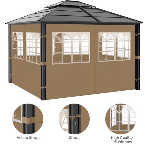 Gazebo Privacy Curtains 10' x 10' with PVC Windows, 4-Panels Side Wall with Zipper Universal Replacement for Patio, Outdoor Canopy, Garden and Backyard - Image 3