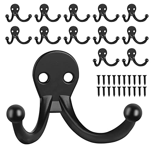 WEKIWGOT 12 ganchos de pared negros con tornillos y tacos, ganchos de pared de alta resistencia, ganchos para abrigo, bufanda, bolsa, toalla, llave, gorro, taza, sombrero Cover