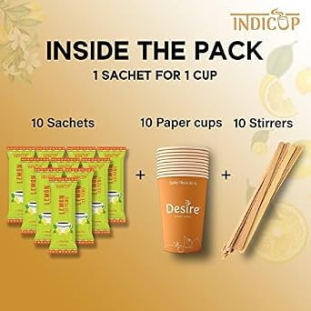 INDICUP Lemon Tea Instant Premix, Pack Of 1-10 Sachets - Mix, Refreshing Taste