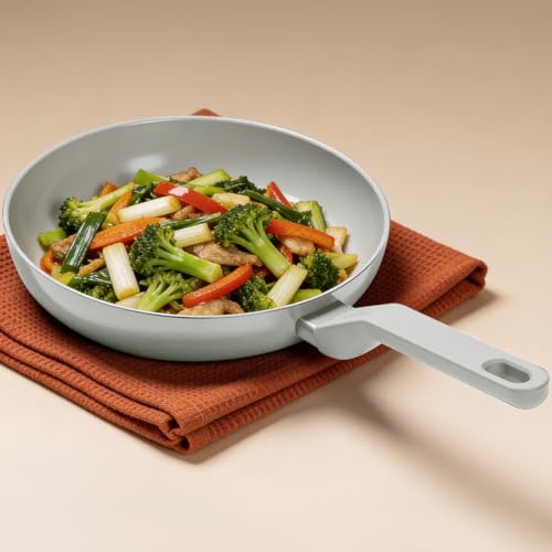 Image of Ember Cookware Arcilla Ceramic Frying Pan 24cm | Non Stick Cookware | Non Toxic Pan | ISI Certified | Ceramic Fry Pan for Cooking | PFAS & PTFE Free | 5-Year Warranty | Grey