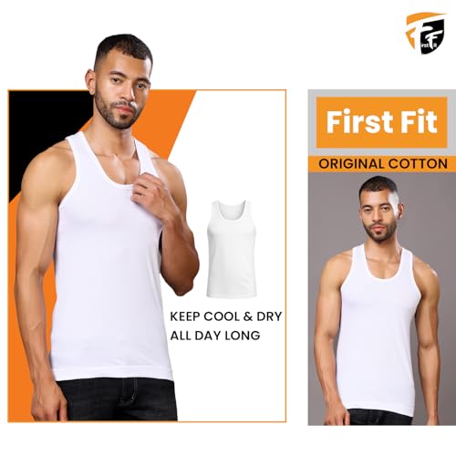 Image of FirstFit Premium Men Vest White Cotton Vest - Men Baniyan
