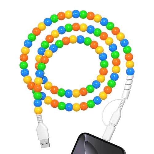 USB A to USB C Cable Charging Cable 3.3FT [MFi Certified] 2 in 1 Candy Beaded Charger Cord Fast Charging Cute Beads Charger for Girls Women Type C Cord for iPhone 17/16/15/14/13/ for iPad-Candy Color