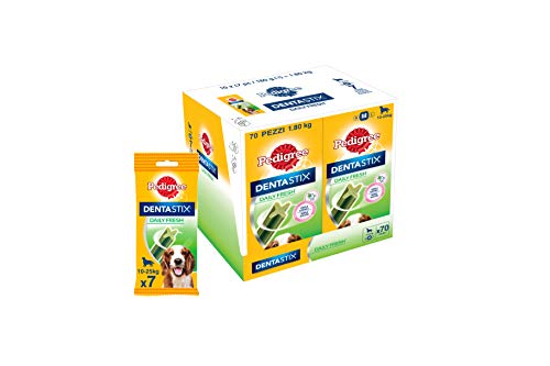 Pedigree Dentastix Fresh 70 Snack per la Igiene Orale (Cane Medio 10-25 kg) 180 g 7 Bastoncini - 10 Pacchetti (70 Bastoncini in totale)