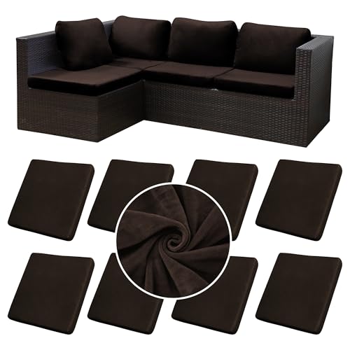 Image of BIETYONE 8Pcs Stretch Velvet Patio Cushion Cover,Fluffy,for Fall Outdoor Couch Cushion Cover Replacement,Washable Indoor Outdoor Cushion Slipcovers(Coffee,Cover Only)