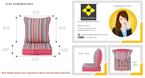Image of Woven Quilted Floor Cushion Set 60x60x10 CM Pink Boho with Fillers & Back Cushion, Large Size for Seating, Patio Seat, Meditation, Yoga, Pooja, Guests, Living 24x24x4 Inch