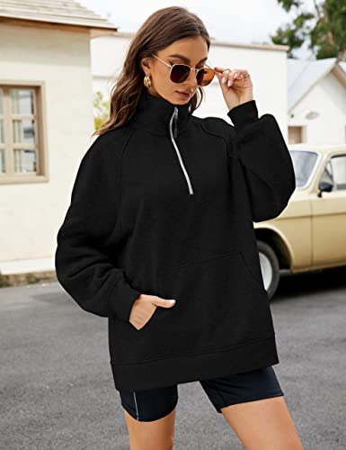Blooming Jelly Womens Quarter Zip Oversized Sweatshirt Dressy Sweatshirts Collared Half Zip Hoodie (Medium, Black) #TOP3