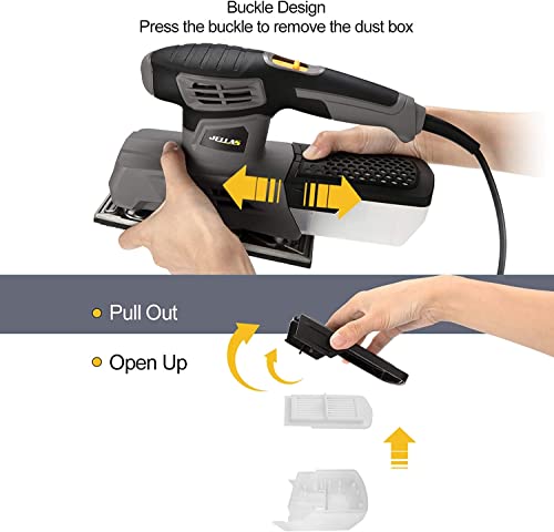 Jellas Sander, 220W 1/3 Sheet Sander, 12000RPM 6 Variable Speeds Electric Sander for Wood with Dust Collection Box, 12Pcs Sanding Sheets, Fast Paper Clamping Mechanism 5 Jellas Sander, 220W 1/3 Sheet Sander, 12000RPM 6 Variable Speeds Electric Sander for Wood with Dust Collection Box, 12Pcs Sanding Sheets, Fast Paper Clamping Mechanism - Image 5