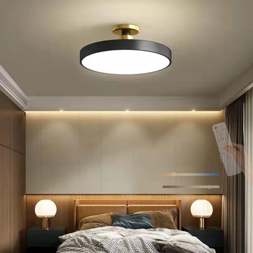 TZSMUM Plafon LED Techo Interior con Mando a Distancia Lámpara de Techo Regulable 2700K/4500K/6500K Lámpara Techo Moderno Semi Flushmount Para Dormitorio Comedor Sala de Estar (Negro,40cm)