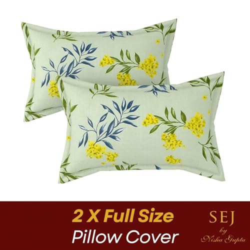 Image of SEJ by Nisha Gupta Bedsheet for Double Bed with Pillow Cover | 300 Tc Cotton Feel Microfibre Floral Printed Soft Bed Sheet & Wrinkle Free | Perfect for Home Decor | Size 230 X 240 Cm Green