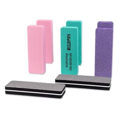HAWATOUR Nail Files and Buffers, 8 Pieces Manicure Kit for Acrylic and Natural Nails, 100/180 Grit Rectangular Art Care Buffer Block Tools Home Salon Cover