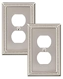 TREEWELL 2-Pack Duplex Outlet Cover Plate, Metal Wall Plates for Electrical Outlets, Brushed Nickel 1 Gang Receptacle Cover, Pearls Decorative Switch Plates and Outlet Covers