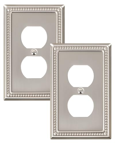TREEWELL 2-Pack Duplex Outlet Cover Plate, Metal Wall Plates for Electrical Outlets, Brushed Nickel 1 Gang Receptacle Cover, Pearls Decorative Switch Plates and Outlet Covers