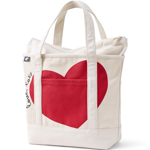 Image of Lands' End Zip Top Long Handle Canvas Tote Bag