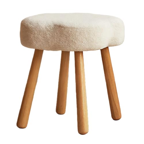 Taburete de madera maciza y lana de cordero con diseño acolchado moderno
