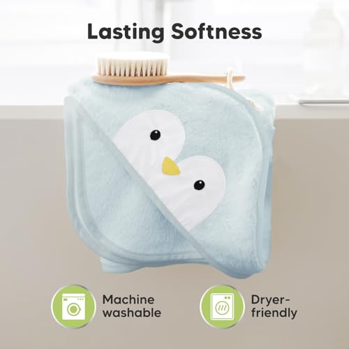 Image of KeaBabies Hooded Baby Towel for Newborn, Baby Bath Towels (Penguin, 35x35) | Viscose Derived from Bamboo, Large Baby Towels with Hood, Boys, Girls, Toddler, Soft Absorbent Baby Bath Essentials