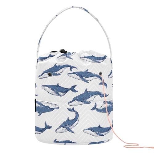 Yarn Storage Bag Small Crochet Bag Knitting Bag Organizer Blue Whales Yarn Bags for Crocheting Basket