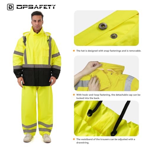 Image of Hi Vis Safety rain Jacket,Reflective Class 3 Rain coat with Inner Mesh Lining and Pockets High Visibility Waterproof work Rain Suits for men&women(Lime,SM /MD)
