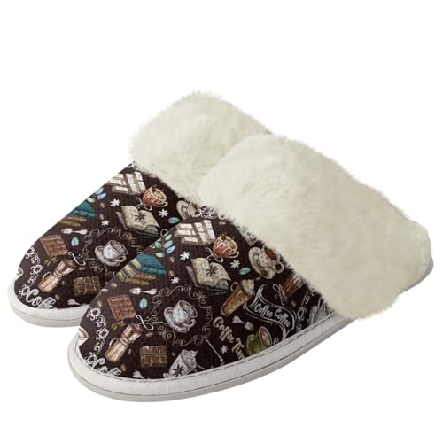 Fluffy Slippers for Women Comfy Warm House Slippers for Men Slip On Winter House Shoes for Bedroom Indoor