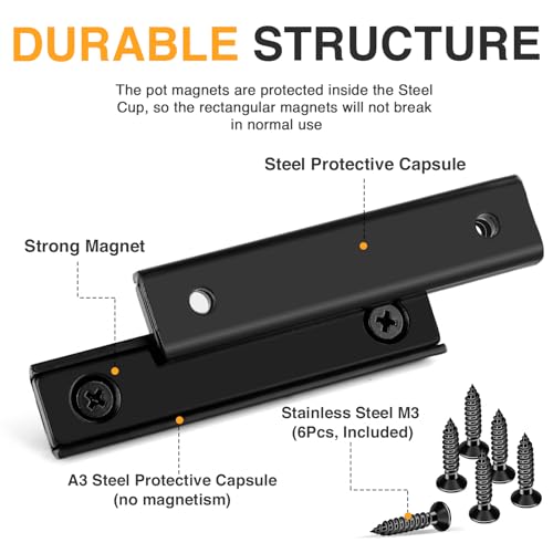 Image of TRYMAG Bar Magnets, 80Lbs 6 Pack Countersunk Hole Magnet with Screw | Black,Heavy Duty Rare Earth ,Neodymium,Rectangular,for Mounting, Door, Garage, Workplace(60 x 13.5 x 5mm )