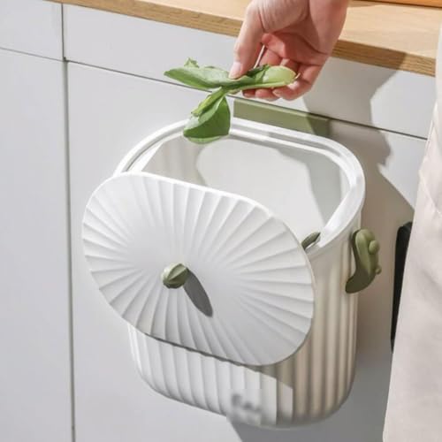 Image of Kitchen Trash Can - 2.1 Gallon 8 Liter Wall-Mounted Hanging Garbage Can with Lid for Kitchen Cabinet Door, Small Under Sink Trash Can for Cupboard, Bathroom, Polypropylene