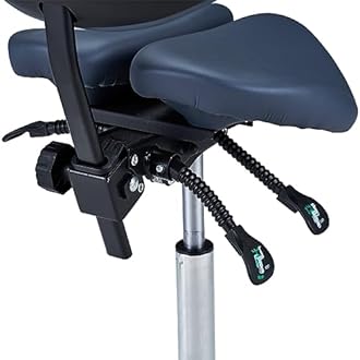 Master Massage Berkeley Ergonomic Saddle Stool with Backrest, Adjustable Split-Seat Design, Hydraulic Swivel Rolling Chair for Posture Correction, Blue