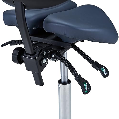 Master Massage Berkeley Ergonomic Saddle Stool with Backrest, Adjustable Split-Seat Design, Hydraulic Swivel Rolling Chair for Posture Correction, Blue