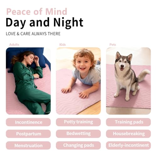 Image of Accompagner Incontinence Bed Pads Washable Waterproof Underpads 36 inchx54 inch 2pc | 4-Layer Heavy-Absorbency Reusable Pee Pads for Adults, Kids, Elderly, Dogs, Bedridden, Bedwetting, Nursing, Sofa (Pink)