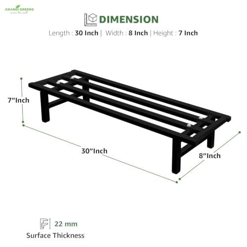 Image of Anandi Greens Black Heavy Duty Metal Plant Stand for Outdoor Balcony Indoor Living Room and Garden Iron Flower Pot Stand for Plants Rust Resistant Plant Pot Holder Rack for Grow Bags, Planters and Pots Supports Up to 100 kg 76.2 x 20.32 x 17.78 cm