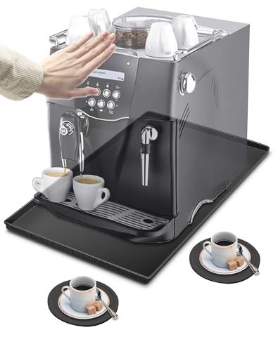 Unterlage Kaffeemaschine 47 x 29 cm Silikonmatte Kaffeematte Unterlage Kaffeevollautomat Coffee Mat kompatibel mit De Longhi Magnifica Philips LatteGo usw. Kaffeebar Zubehör mit Untersetzer von NTONDA