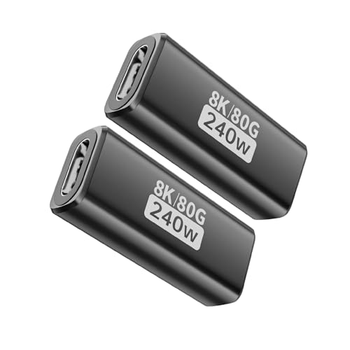 Puiseno Adattatore USB-C femmina-femmina da 2 pezzi, supporta Thunderbolt 5, USB 4 Gen 2, 240 W, 80 Gbps, compatibile con tutti i dispositivi, ricarica, video e audio lossless, nero
