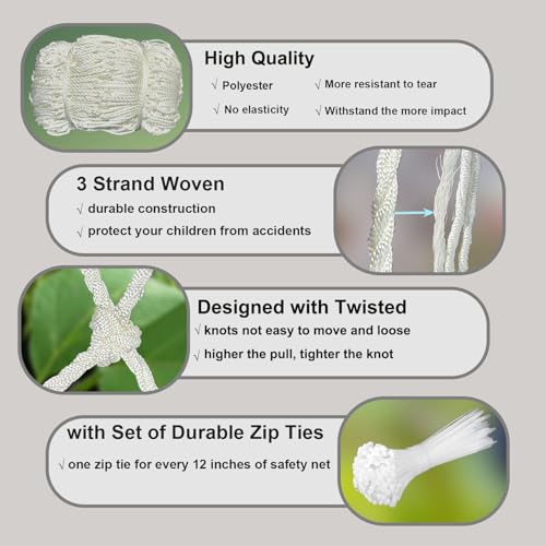 Image of Stair Safety Net for Kids Rope Net Safety Netting for Railings Suitable for Balconies, Stair, Railing, Playground, Indoor and Outdoor Decoration (4mm,2X3m)