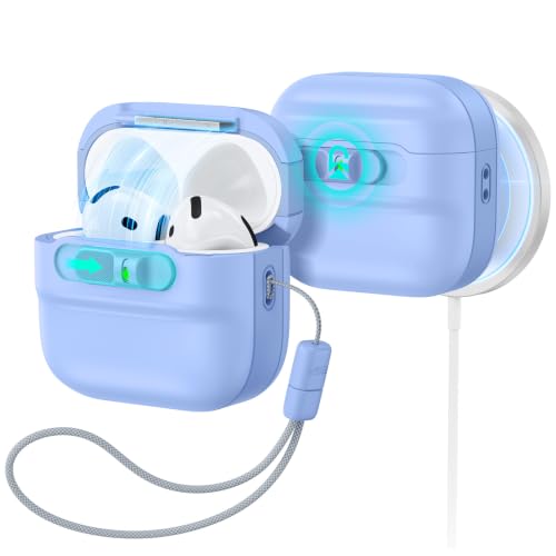 Image of ESR for AirPods 4 Case, Compatible with AirPods 4 Generation Case (2024)(USB-C), MagSafe Compatible, Magnetic Lid Lock, Drop-Proof Protection Cover with Lanyard, Pulse Series, Light Blue