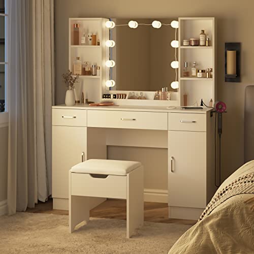 image for Vabches Makeup Vanity Table with Lighted Mirror & Power Strip, Large V