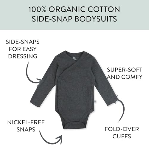 Image of HonestBaby Baby 3-Pack Organic Cotton Long Sleeve Side-snap Kimono Bodysuits