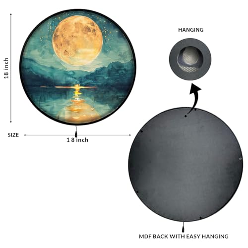 Image of PAINTINGMANTRA Full Moon Scenic View Night Wall Lamp Painting with Premium Aluminium Metal Frame, Nature Round Wall Painting with Warm White Night Lamp for Home & Office Wall Decor (18x18 Inches)