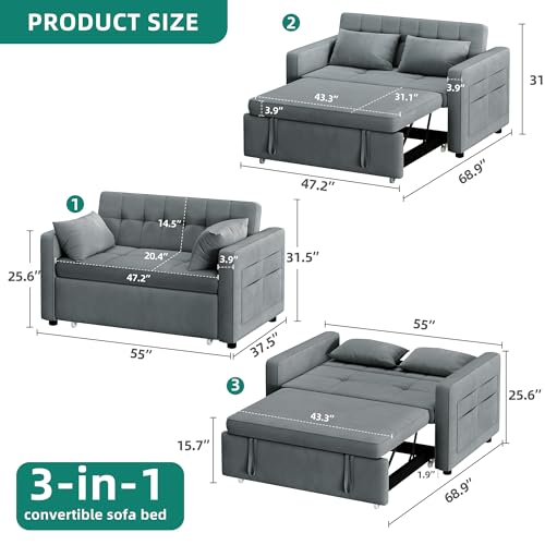Yitahome 55 Inch Convertible Sofa Bed, 3-In-1 Sleeper Sofa With Pull-Out Bed thumb #1
