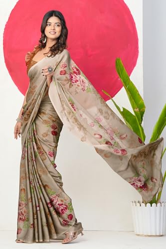 Image of MIRCHI FASHION Women Saree Chiffon Flower Print | Breathable Lightweight Sari for Office and Daily Use with Unstitched Blouse Piece (Available in 30 Styles)