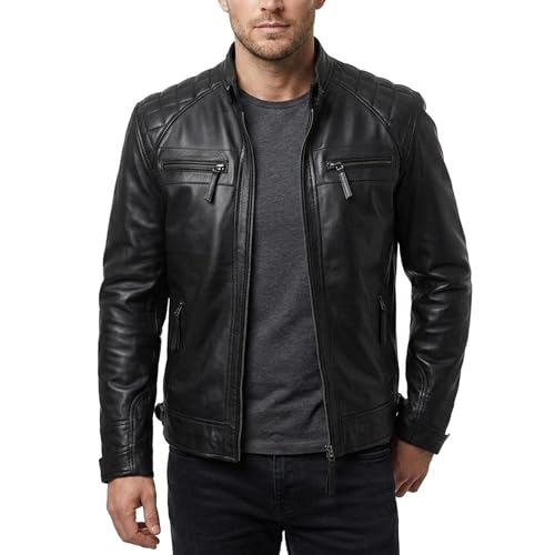 Image of Mens Vintage Retro Biker Cafe Racer Jackets - Diamond Quilted Style Genuine Leather Motorcycle Jacket