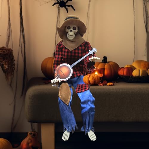 Squelette Banjo Halloween 60 cm articulé déco maison - 8